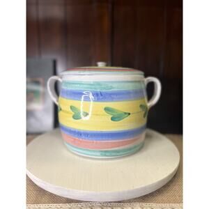 Caleca Carousel Cookie Jar Or Bean Pot with Lid Hand Painted Made In Italy